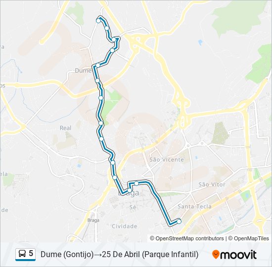 Mapa da linha do autocarro 5.