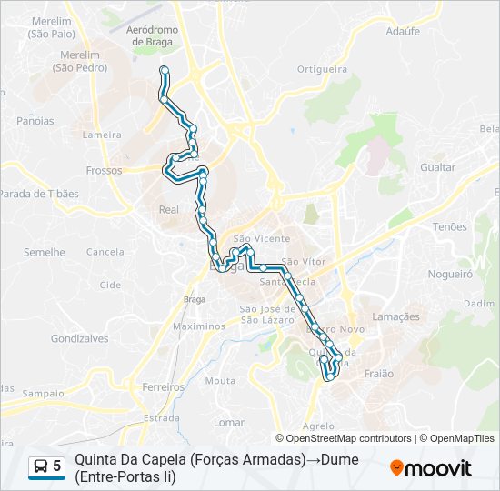 Mapa da linha do autocarro 5.