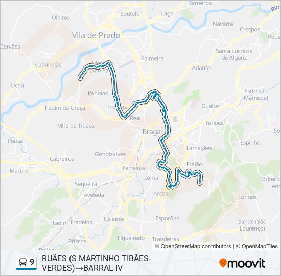 Mapa da linha do autocarro 9.