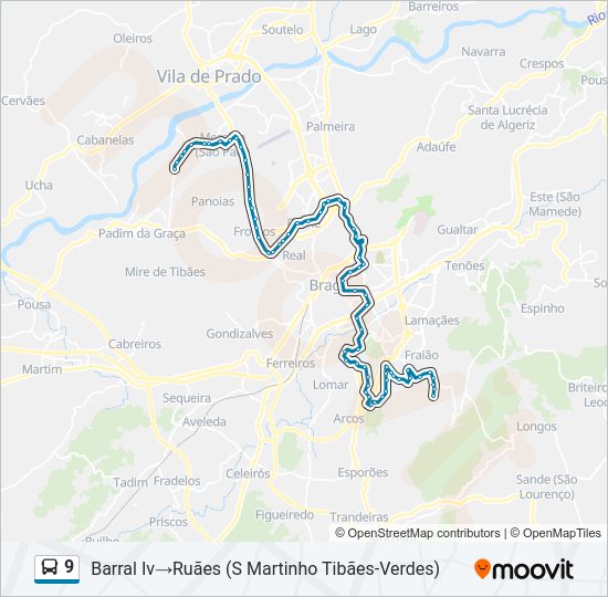 Mapa da linha do autocarro 9.