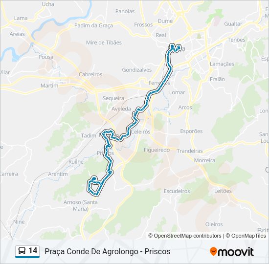 Mapa da linha do autocarro 14.