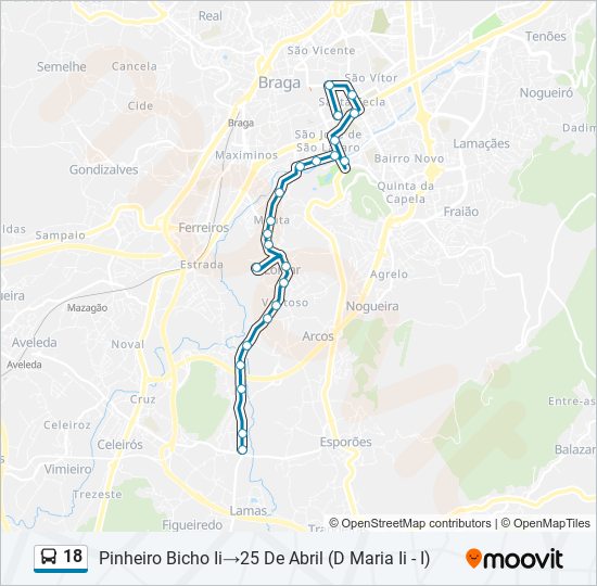 Mapa da linha do autocarro 18.