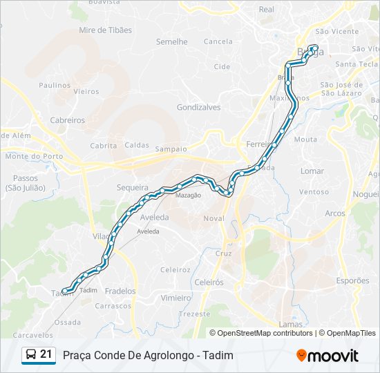 Mapa da linha do autocarro 21.