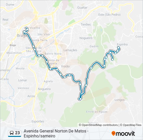 Mapa da linha do autocarro 23.