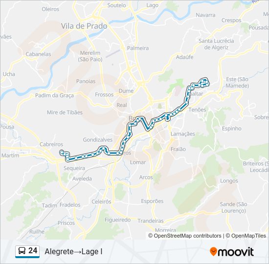 Mapa da linha do autocarro 24.