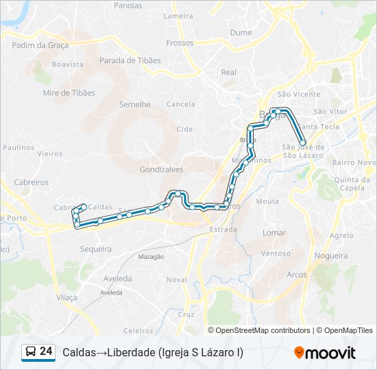 Mapa da linha do autocarro 24.