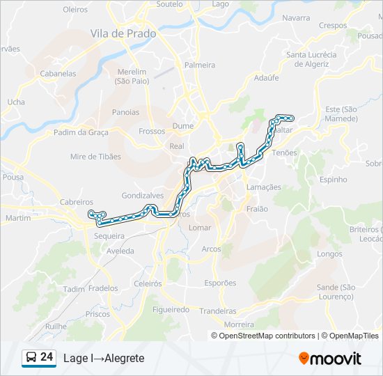 Mapa da linha do autocarro 24.