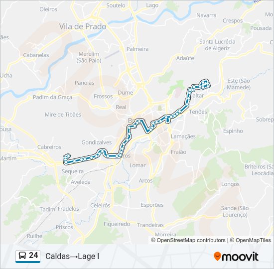 Mapa da linha do autocarro 24.