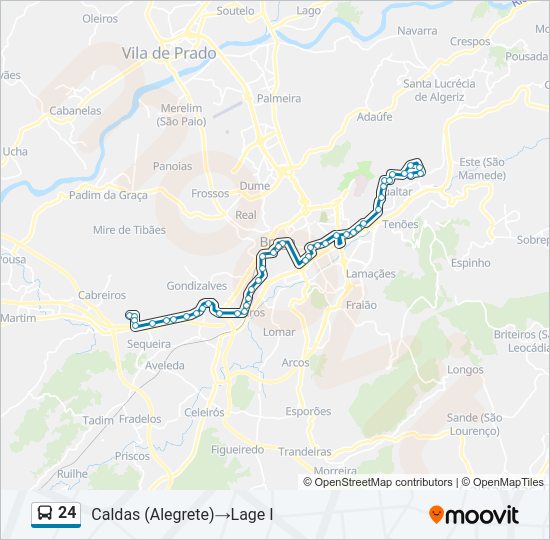 Mapa da linha do autocarro 24.