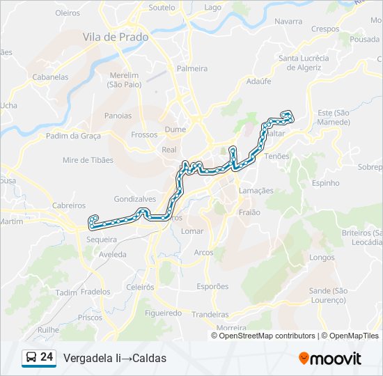 Mapa da linha do autocarro 24.