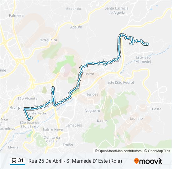 Mapa da linha do autocarro 31.