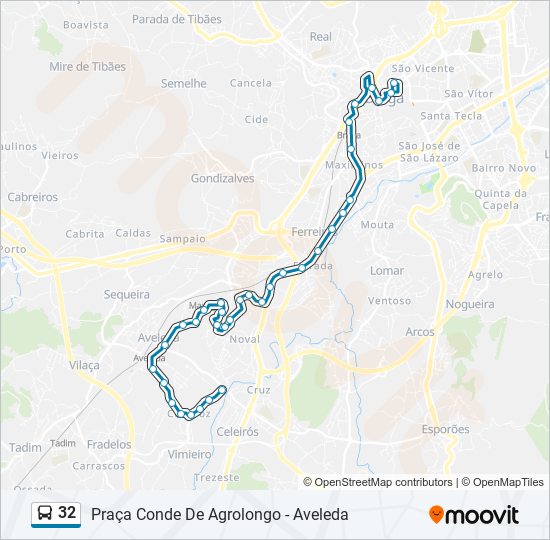 Mapa da linha do autocarro 32.