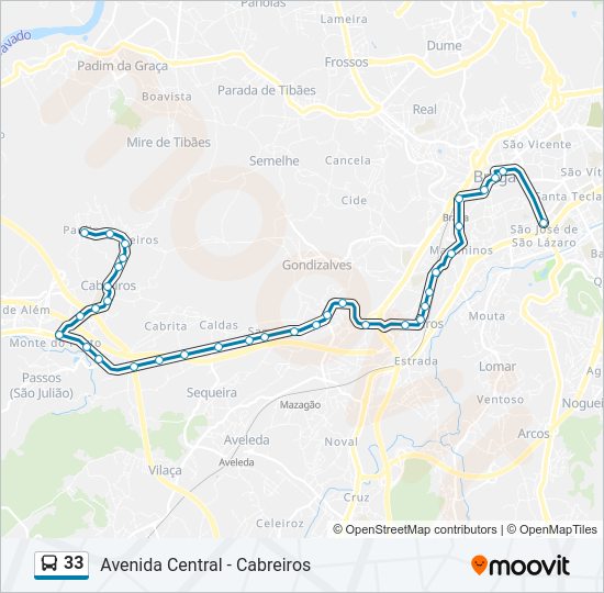 Mapa da linha do autocarro 33.