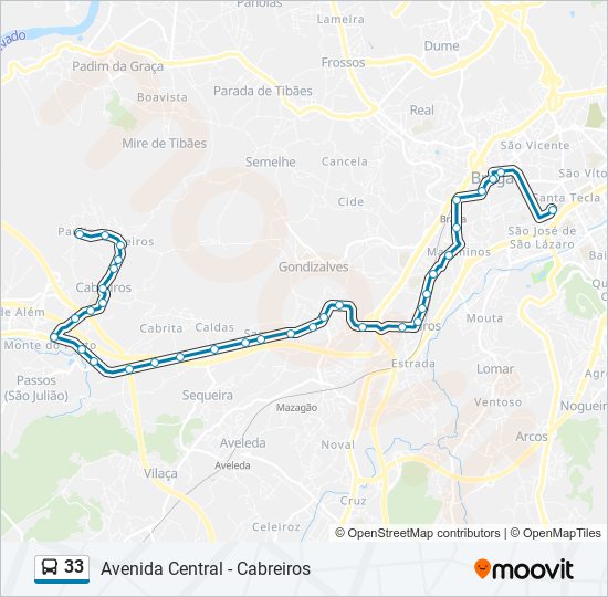 Mapa da linha do autocarro 33.