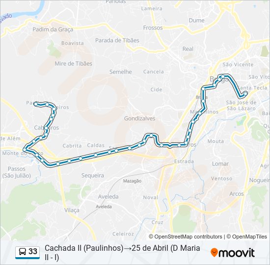 33 Percursos Horários Paragens E Mapas Cachada Ii Paulinhos‎→25 De Abril D Maria Ii I 0987