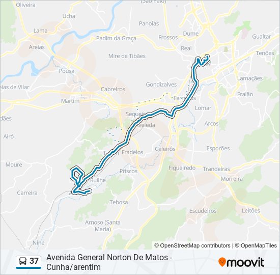 Mapa da linha do autocarro 37.