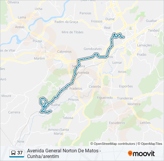 Mapa da linha do autocarro 37.