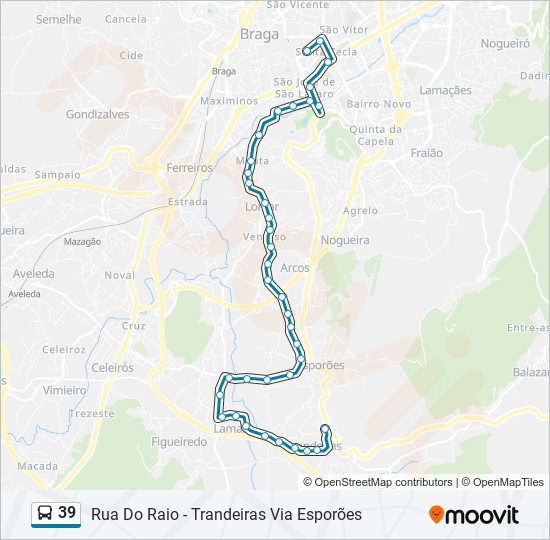 Mapa da linha do autocarro 39.