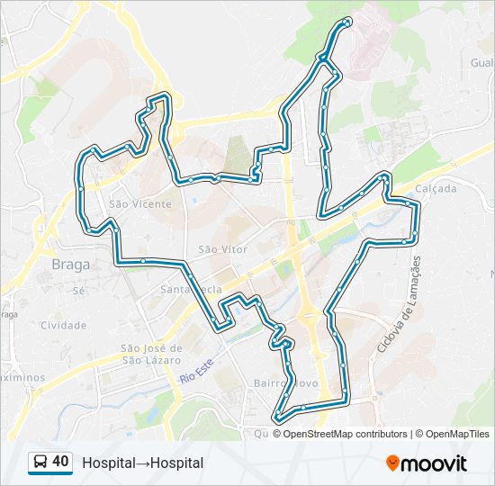 Mapa da linha do autocarro 40.