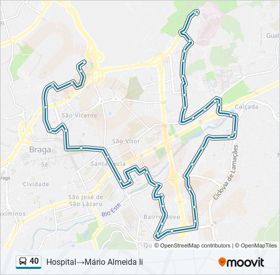 Mapa da linha do autocarro 40.