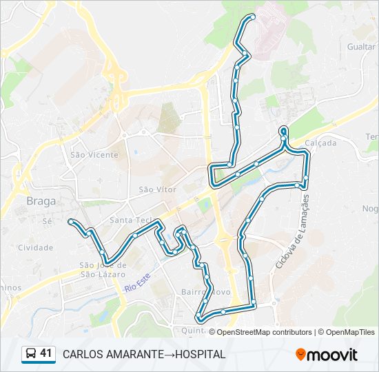 Mapa da linha do autocarro 41.