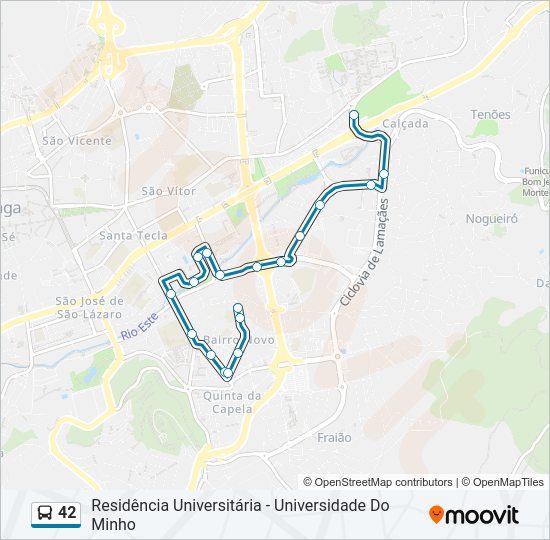 Mapa da linha do autocarro 42.