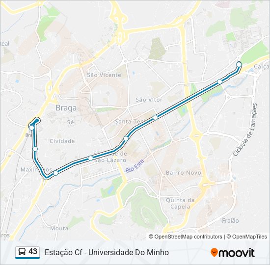 Mapa da linha do autocarro 43.