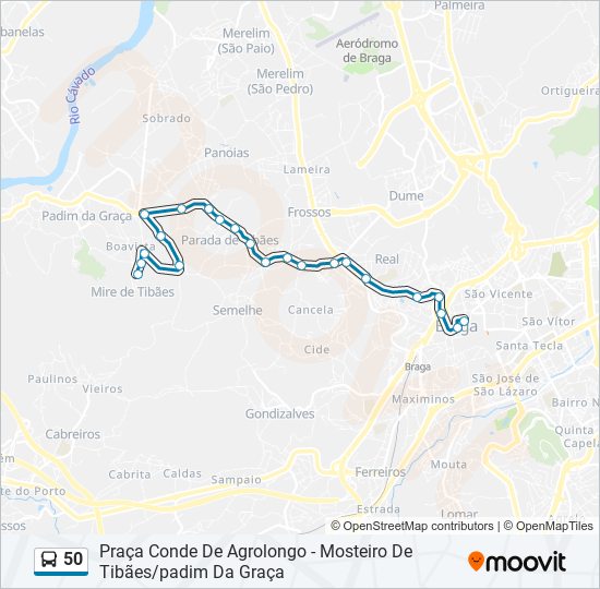 Mapa da linha do autocarro 50.