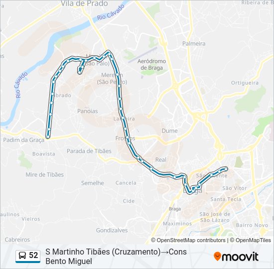 Mapa da linha do autocarro 52.