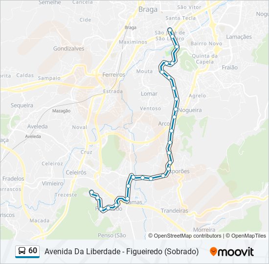 Mapa da linha do autocarro 60.