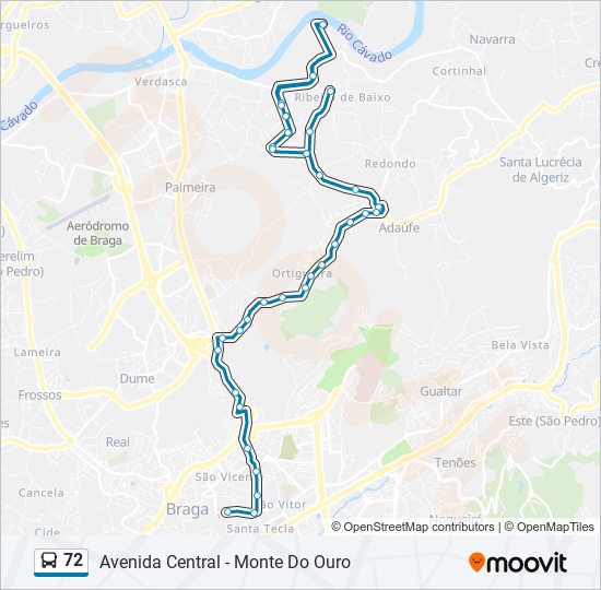 Mapa da linha do autocarro 72.