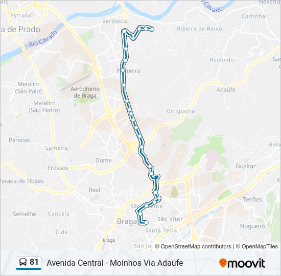 Mapa da linha do autocarro 81.