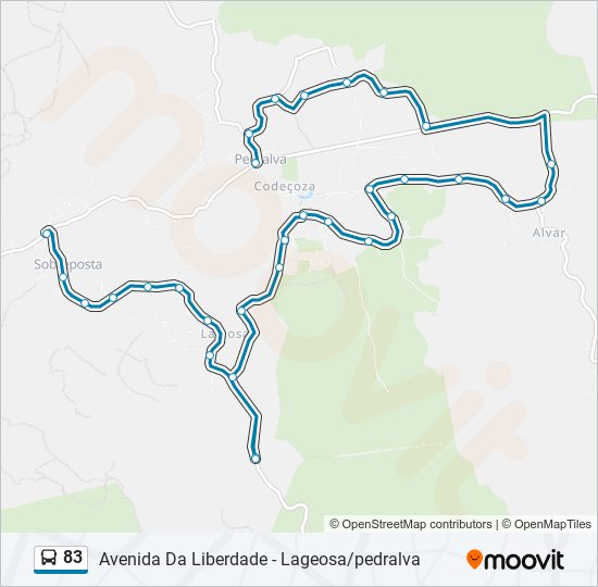 Mapa da linha do autocarro 83.