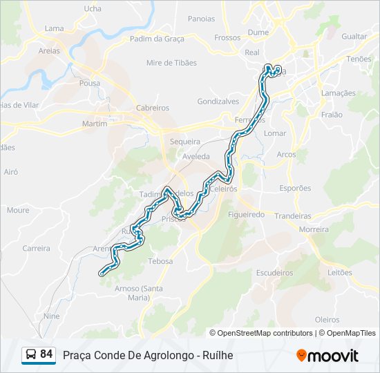 Mapa da linha do autocarro 84.