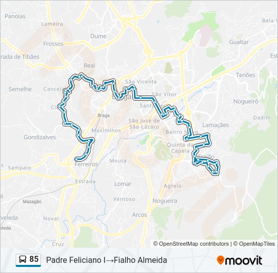 Mapa da linha do autocarro 85.