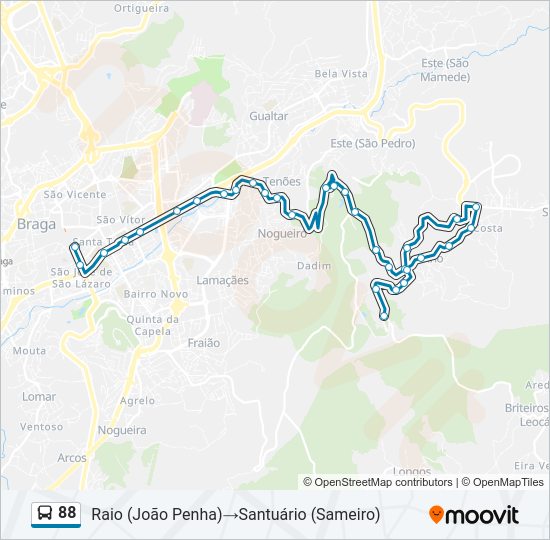 Mapa da linha do autocarro 88.