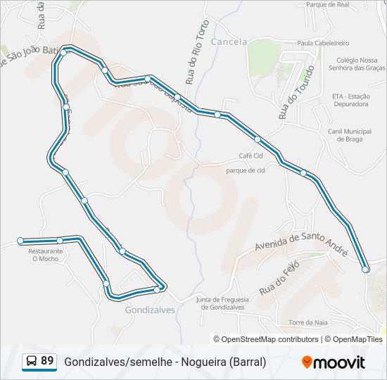 Mapa da linha do autocarro 89.