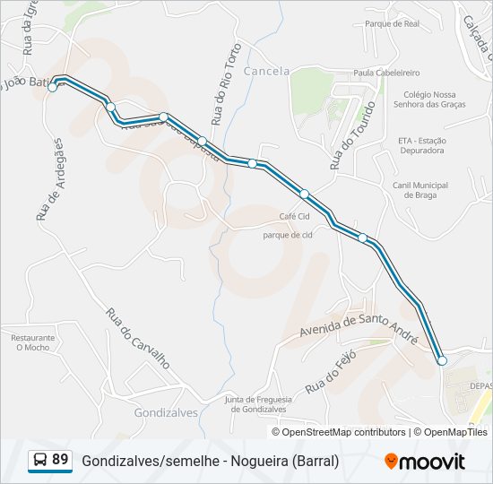 Mapa da linha do autocarro 89.