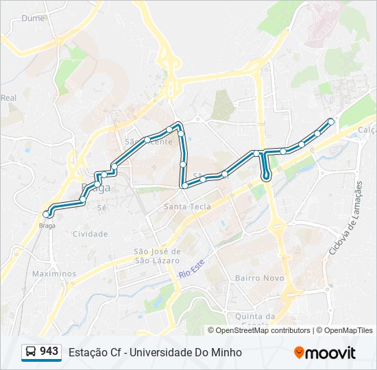 Mapa da linha do autocarro 943.