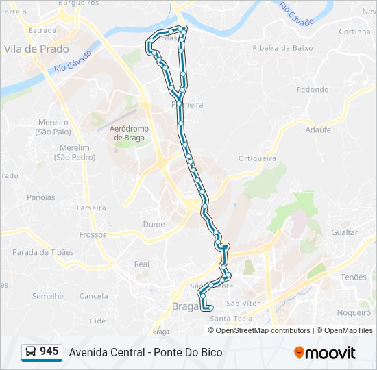 Mapa da linha do autocarro 945.