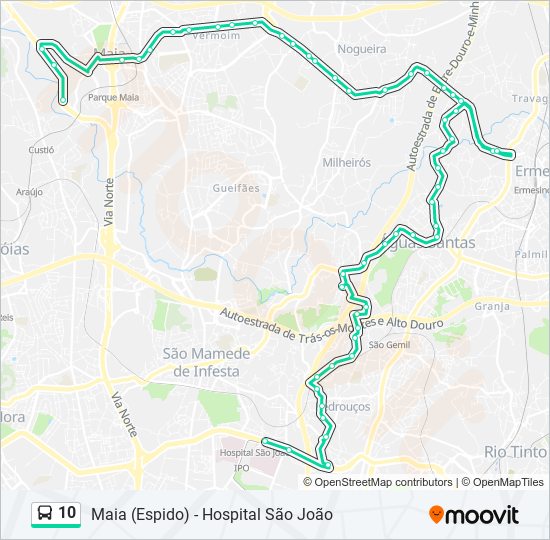 Mapa da linha do autocarro 10.