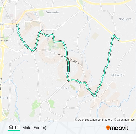 Mapa da linha do autocarro 11.