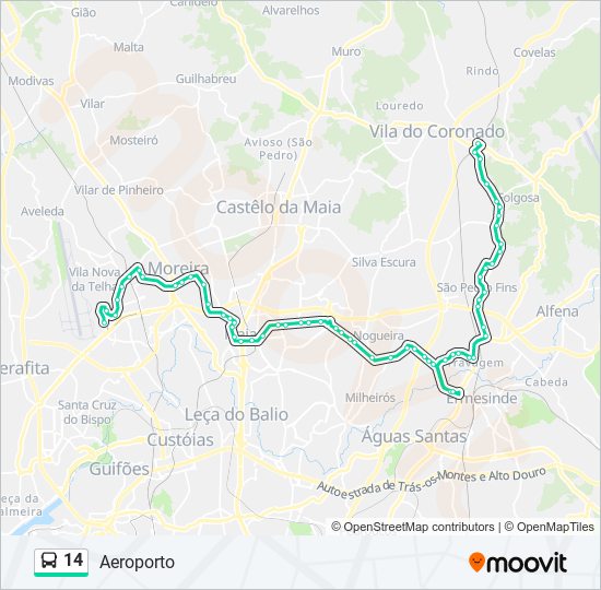 Mapa da linha do autocarro 14.