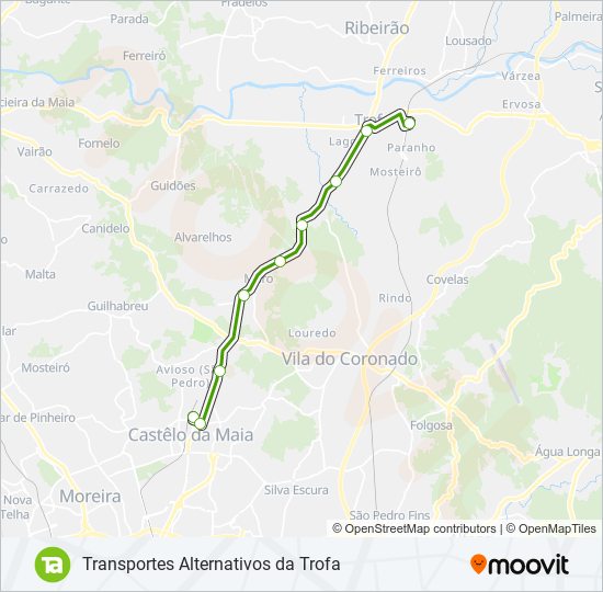 Mapa da linha do autocarro TA.