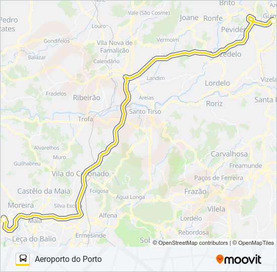 Mapa da linha do autocarro AEROBUS GUIMARÃES.