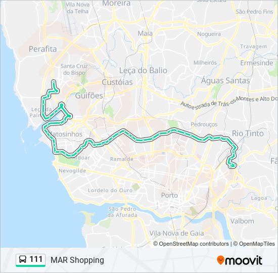 Mapa da linha do autocarro 111.