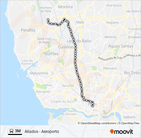 Mapa da linha do autocarro 3M.