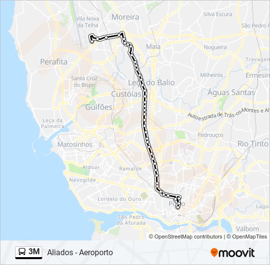 Mapa da linha do autocarro 3M.