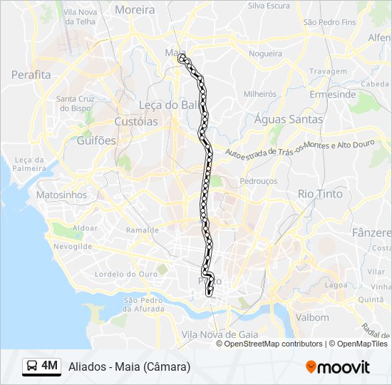Mapa da linha do autocarro 4M.