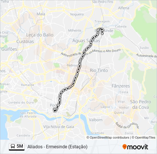 Mapa da linha do autocarro 5M.